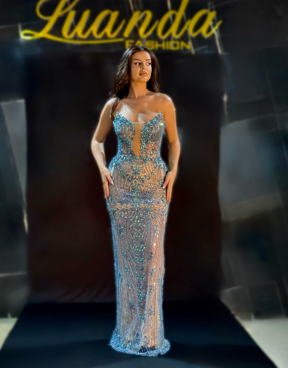 Saphira - Corset Long Dress in Fully Hand Applied Stones